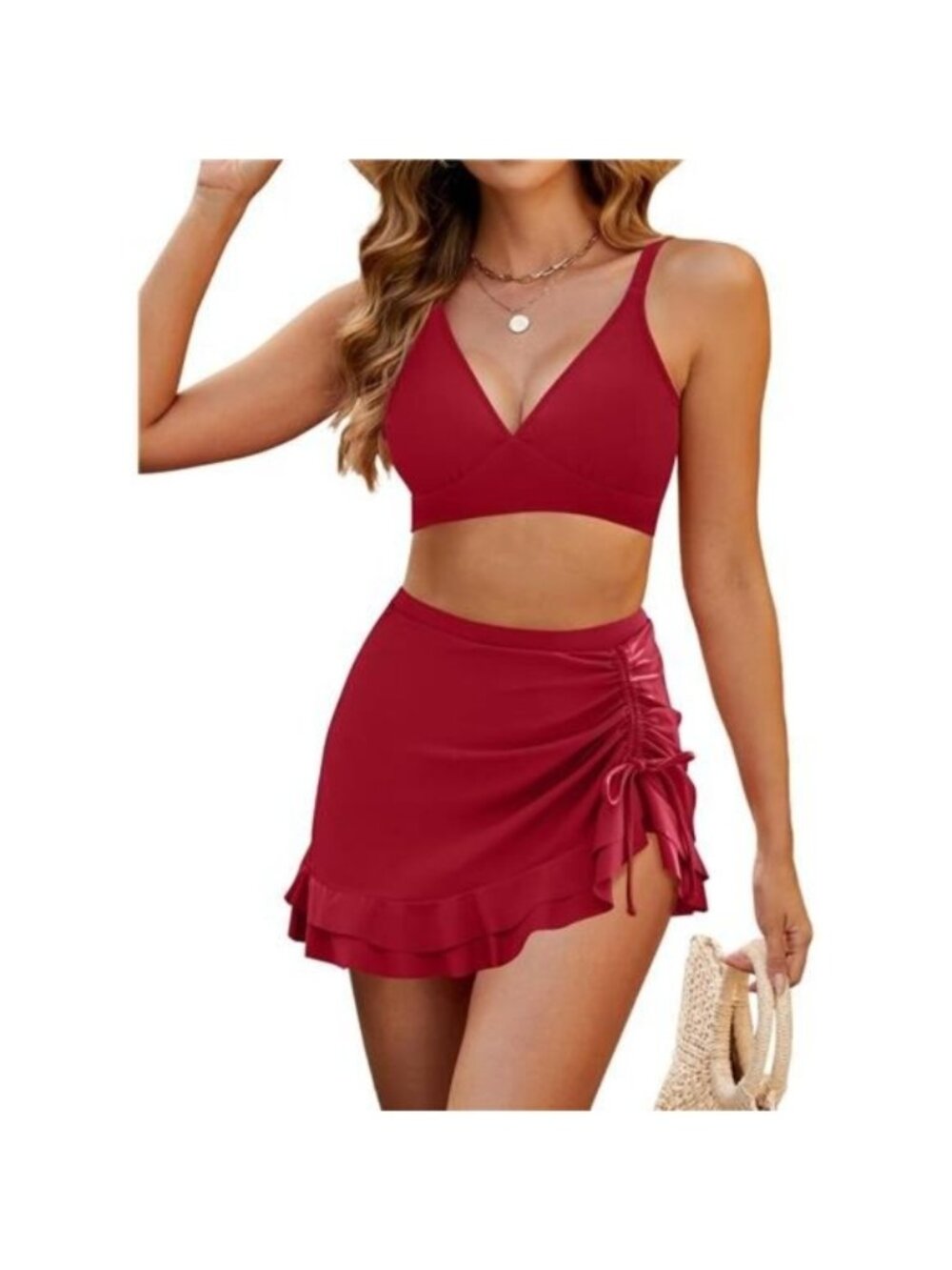 Women's High Waisted Bikini Sets Tummy Control Swim Skirt Two Piece Swimsuit